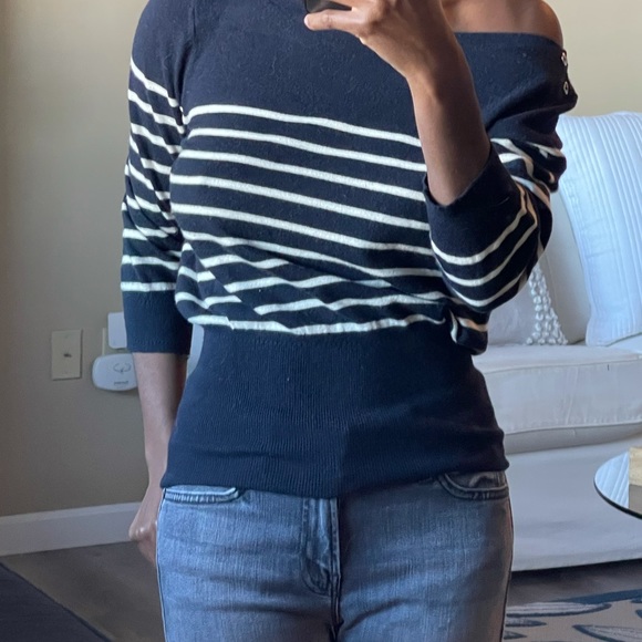 Milly Sweaters - Milly Navy Blue White Stripe Light Sweater Accent Button by the Shoulders.SizeS